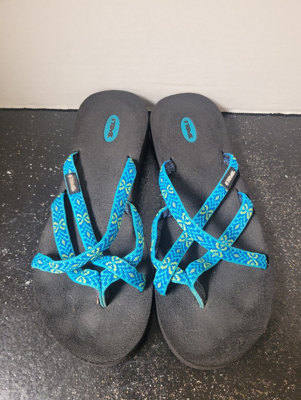 Teva Olowahu Teal Blue Patterned Strap Sandals